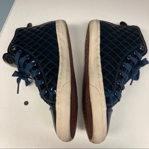 GEOX Respira Sz 7 Kalispera Green Blue Hue Quilted  High Top Lace Up Sneakers - Picture 4 of 10